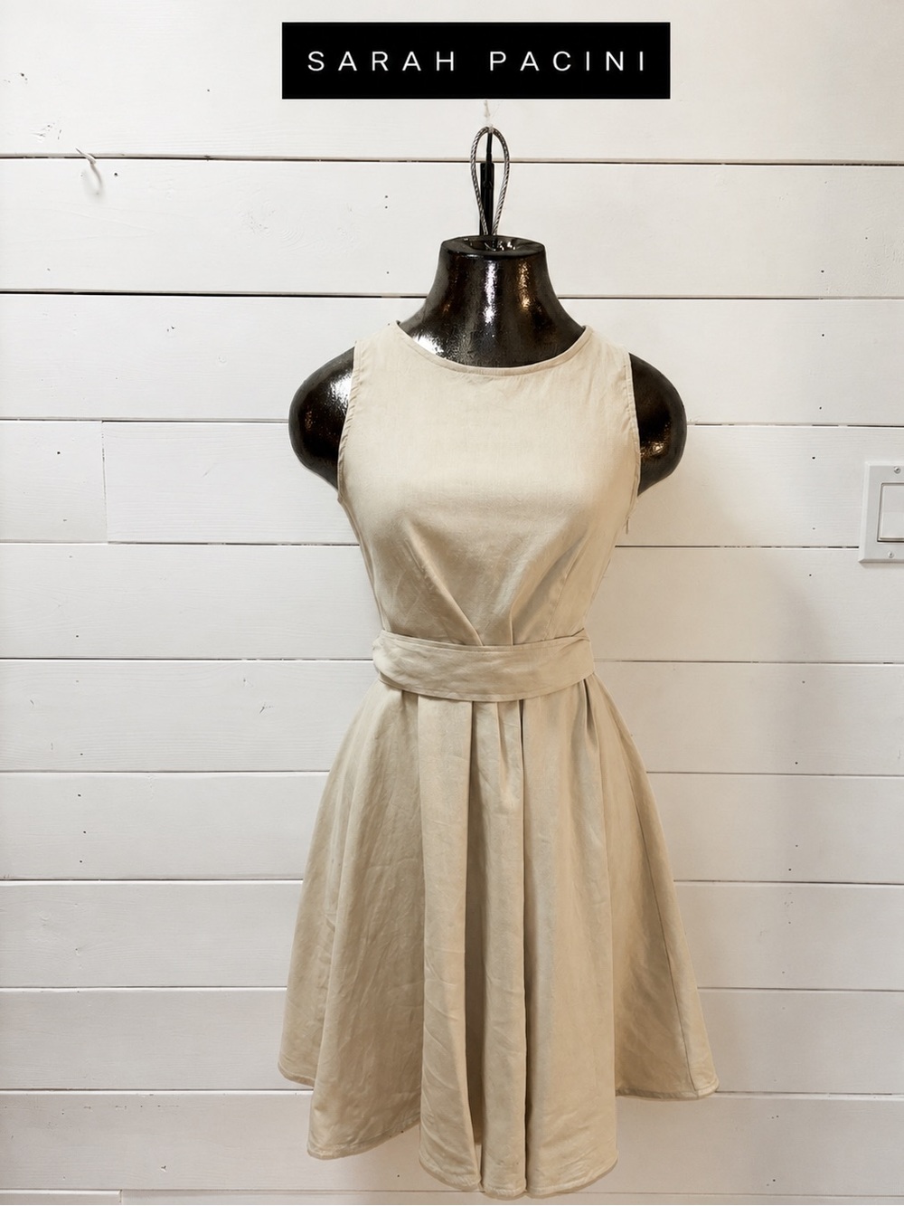 SARAH PACINI Beige Linen Blend Dress Size 0 XS